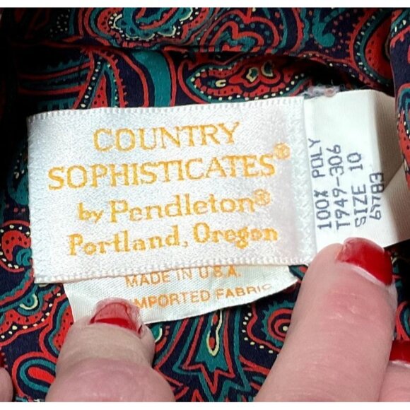 VTG PENDLETON PAISLEY BLOUSE SZ 10 BLUE HIGH NECK USA MADE SECRETARY WOMENS - Picture 3 of 4